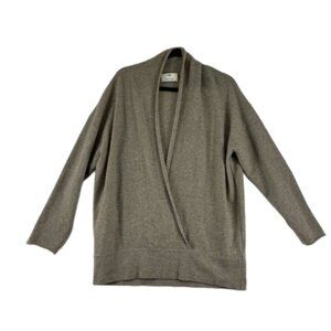 Allude Beige Cashmere Crossover Deep V-Neck Women's Sweater